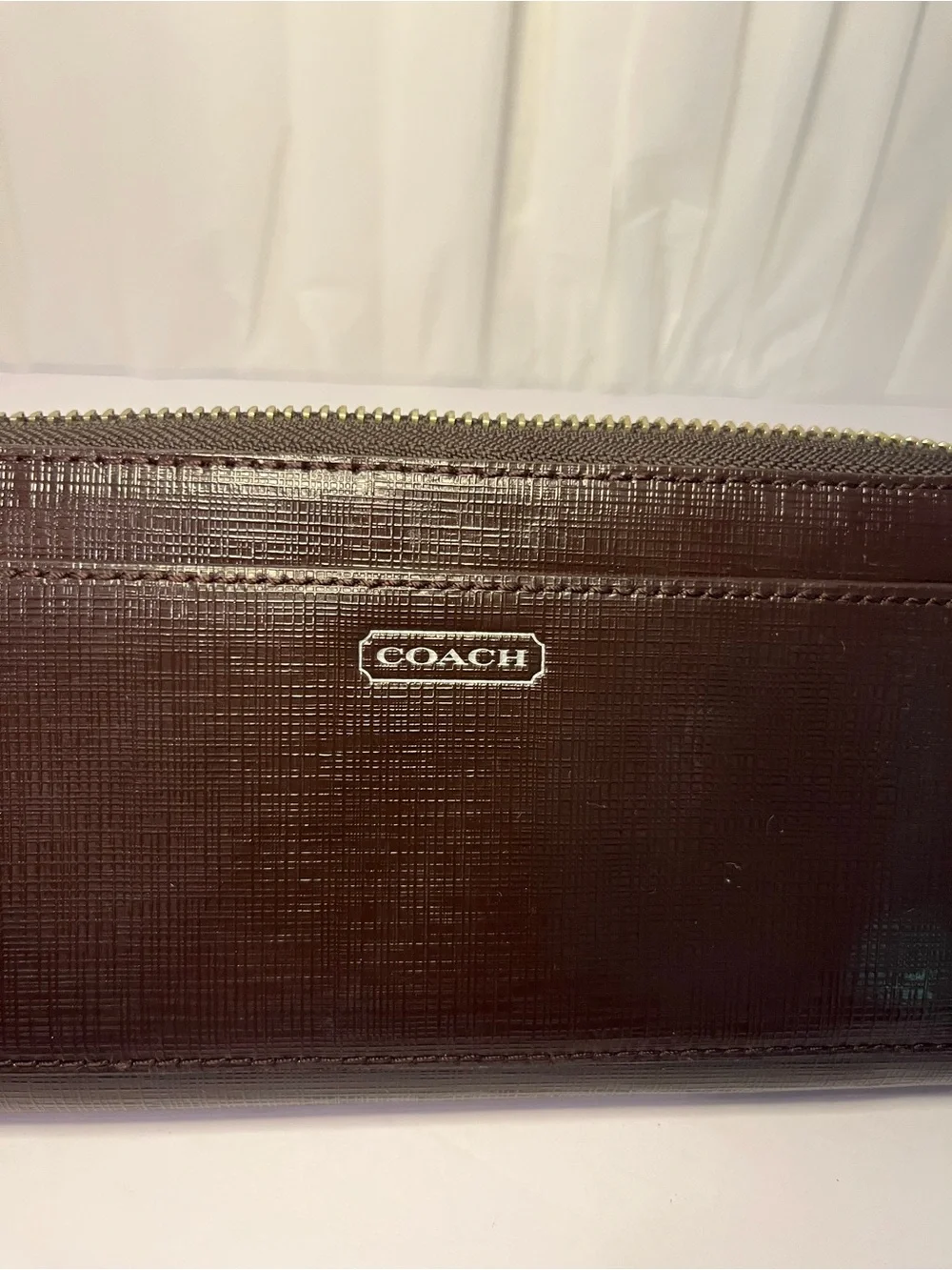Coach Darcy Chocolate Brown Zip Wallet with Silver Logo